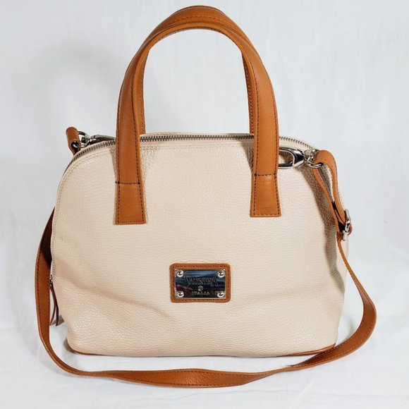 Valentina Handbags - Valentina Italia Pebbled Leather Dome Zip Around Bag Purse Light Peach